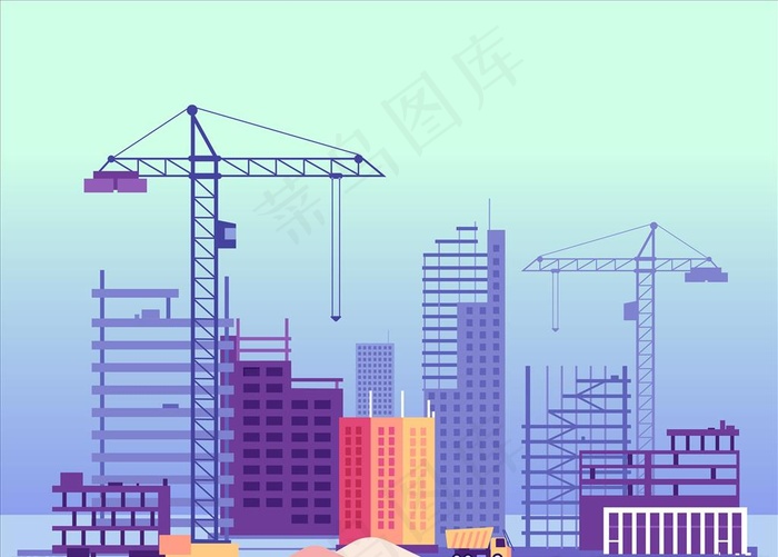城市建设插画图片ai矢量模版下载