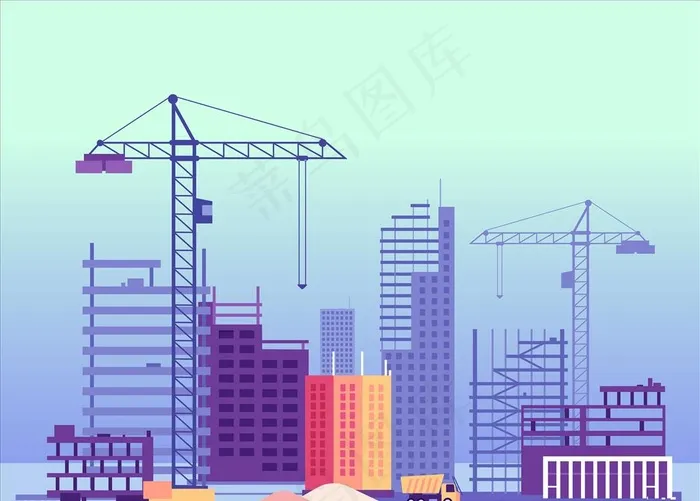 城市建设插画图片ai矢量模版下载