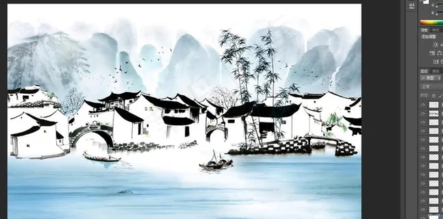 江南水乡水墨新中式山水背景图片 江南水乡水墨新中式山水背景图片