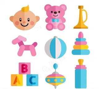 9款扁平化婴儿用品图片