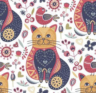 无缝连续可爱端坐小猫海报图片