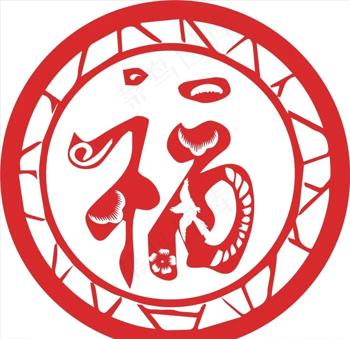 红色剪纸新年福字圆形图片cdr矢量模版下载
