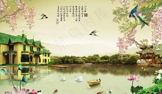江南山水画背景墙图片 江南山水画背景墙图片