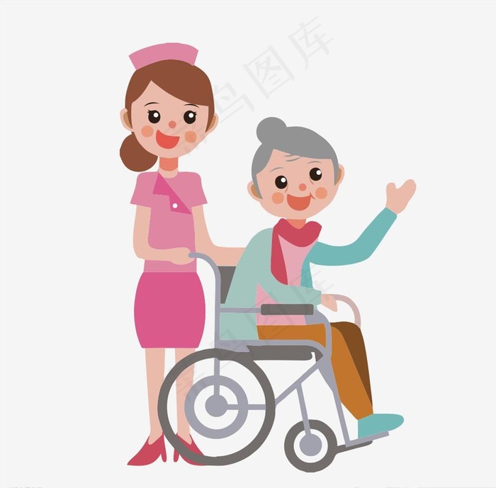医院护士与老人卡通矢量图图片