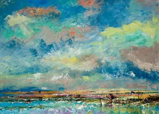 彩色背景油漆油画蓝天图片