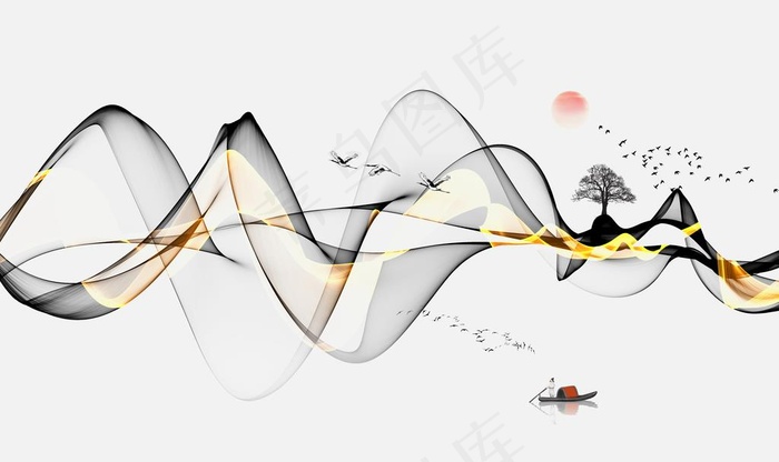 新中式抽象山水图片