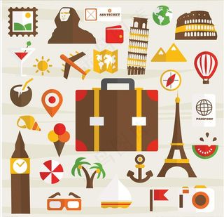 卡通旅游元素旅行图标旅行素材图片