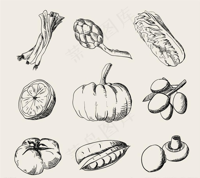矢量手绘蔬菜图标图片