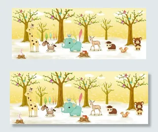 树林动物卡通动物 儿童房壁画图片