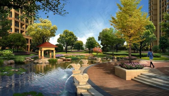 住宅小区景观设计效果图psd图片