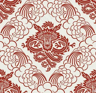 矢量中国龙无缝图案图片