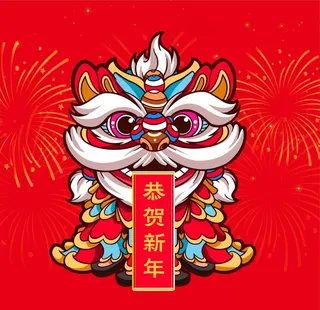 传统新年卡通喜庆狮子舞狮图片