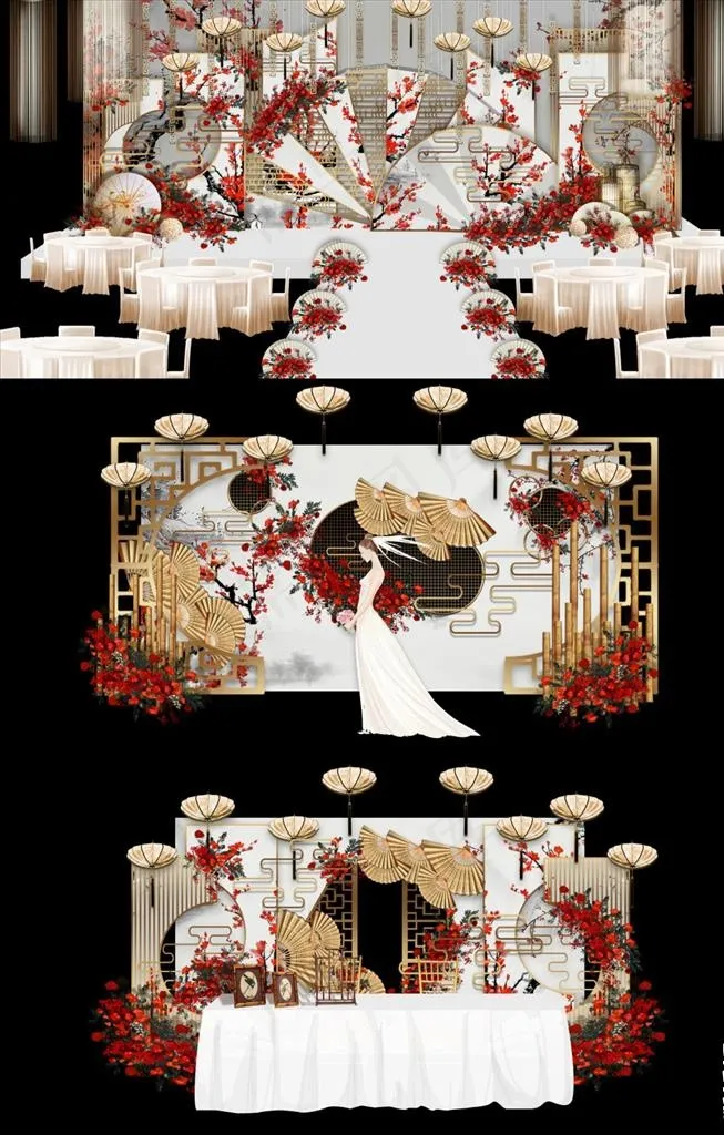 新中式水墨背景婚礼效果图图片(7087X3543(DPI:300))psd模版下载
