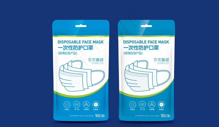 口罩包装一次性防护口罩图片cdr矢量模版下载