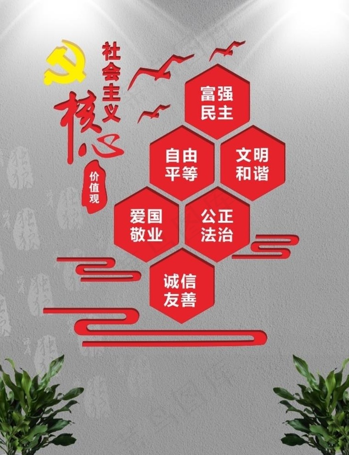 小墙体*核心价值观文化墙图片cdr矢量模版下载