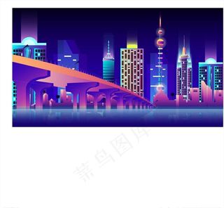 炫彩城市夜景矢量素材图片下载