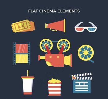 9款彩色扁平化电影元素图片