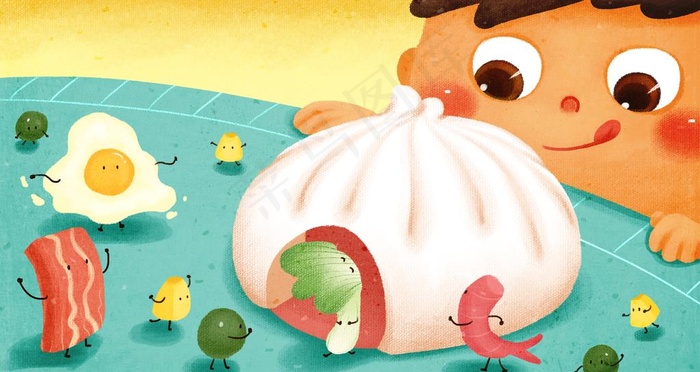 包子美食食材卡通插画海报素材图片