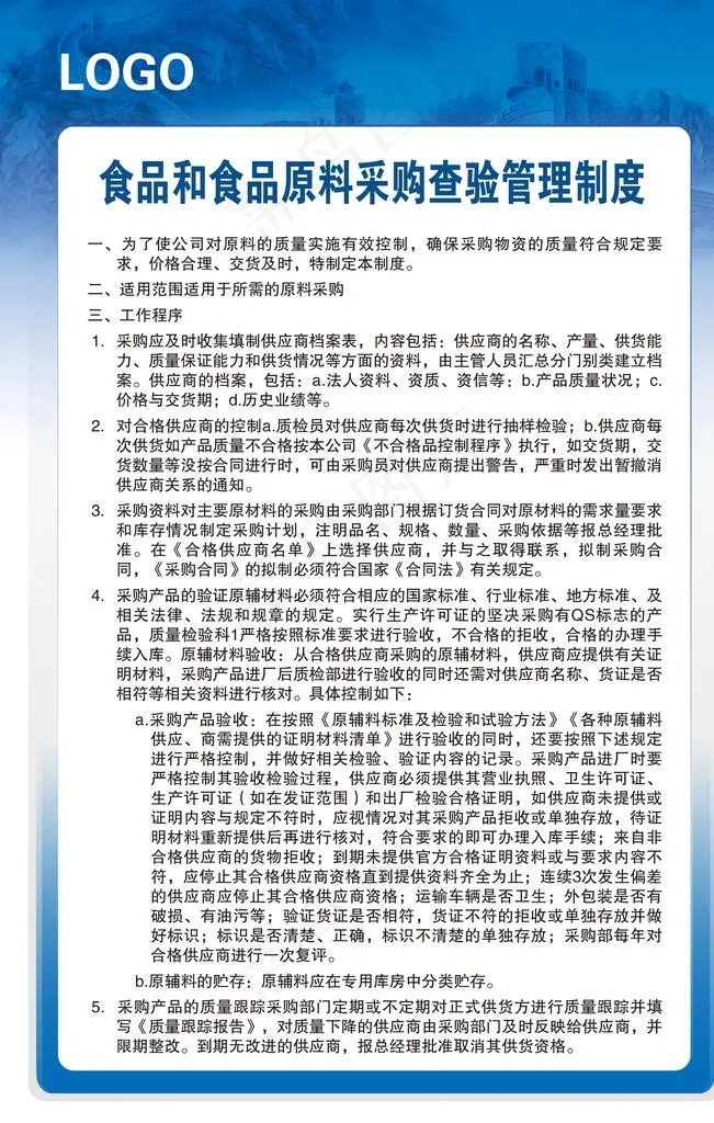 食品和食品原料采购查验管理制度图片(2362X3543(DPI:100))psd模版下载