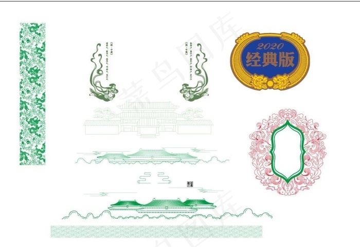 龙纹 建筑 仙女 花框图片ai矢量模版下载