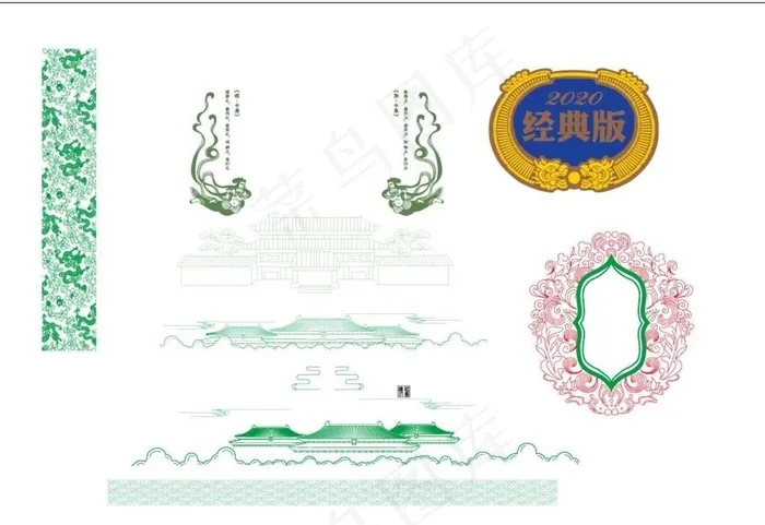 龙纹 建筑 仙女 花框图片ai矢量模版下载