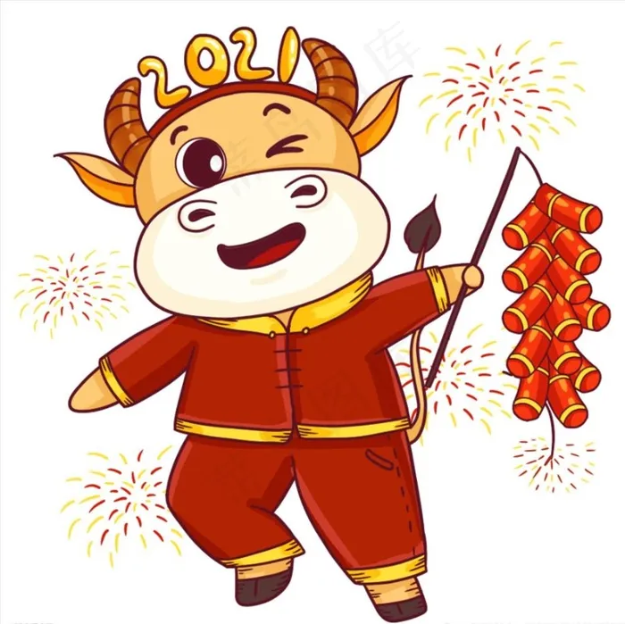 新年放鞭炮的牛图片psd模版下载