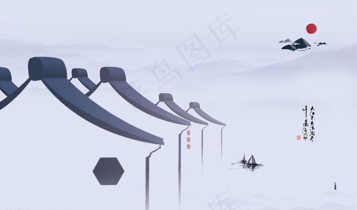 水墨画 江南 背景墙图片