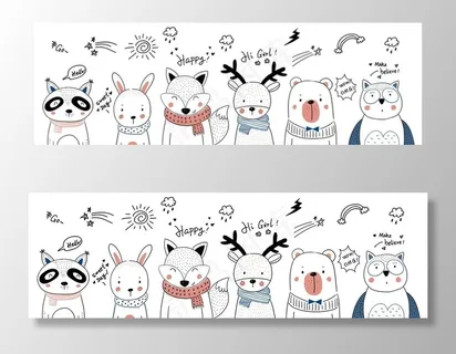 动物插画卡通墙贴可爱背景素材图片