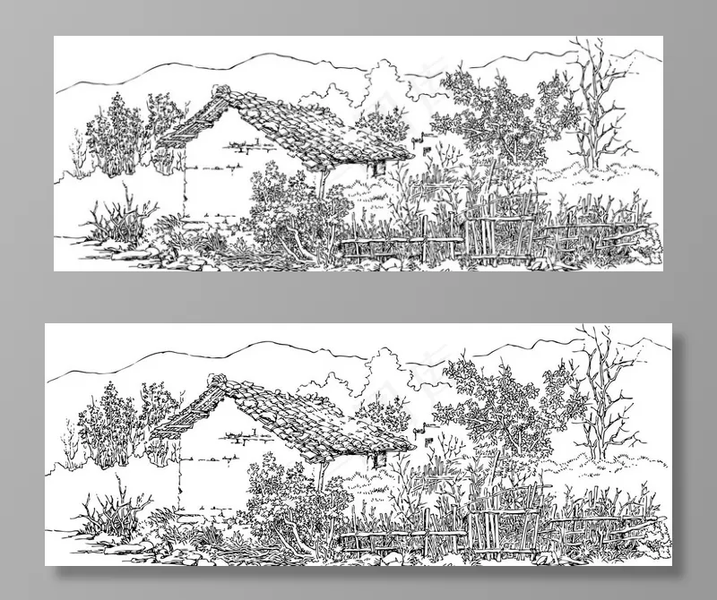 山区风景速写图片
