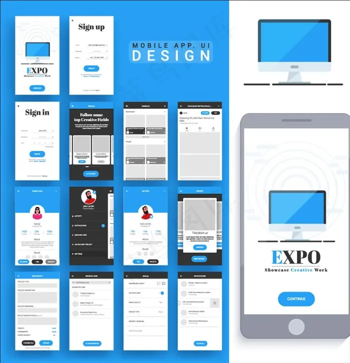 多款手机UI成套界面设计图片eps,ai矢量模版下载