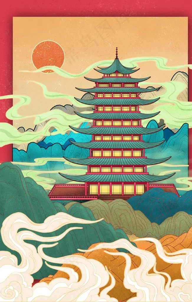 建筑插画图片(4001X6000(DPI:300))psd模版下载