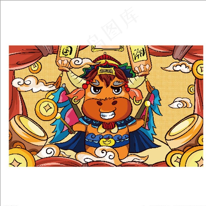 国潮风牛国动物插画海报背景素材图片psd模版下载