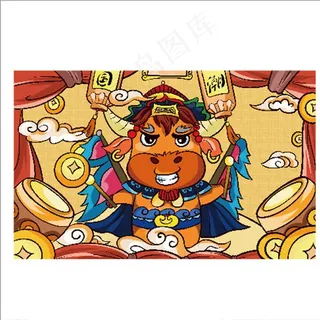 国潮风牛国动物插画海报背景素材图片