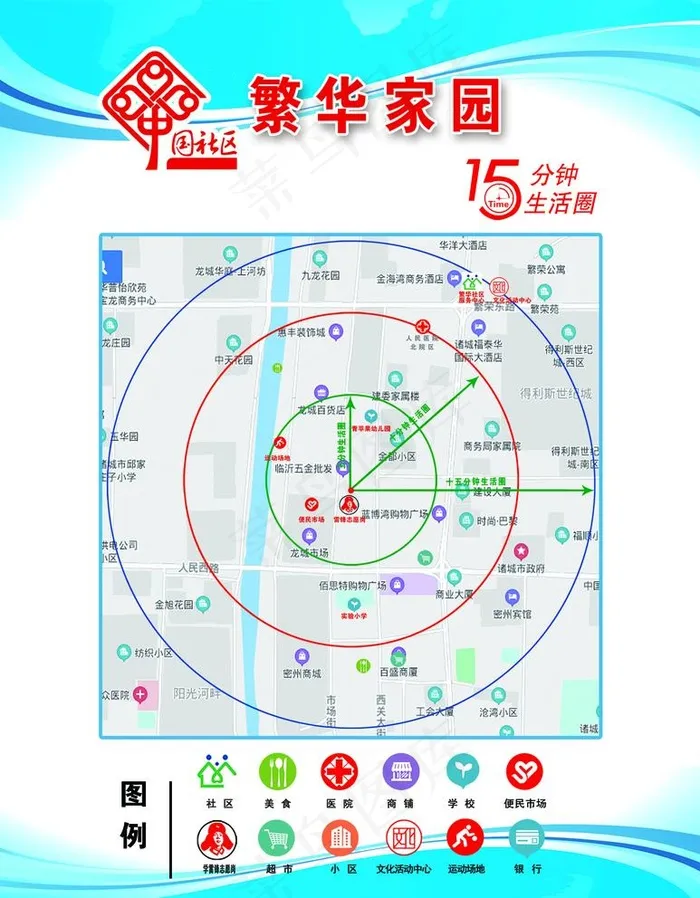 小区十五分钟生活圈图片psd模版下载