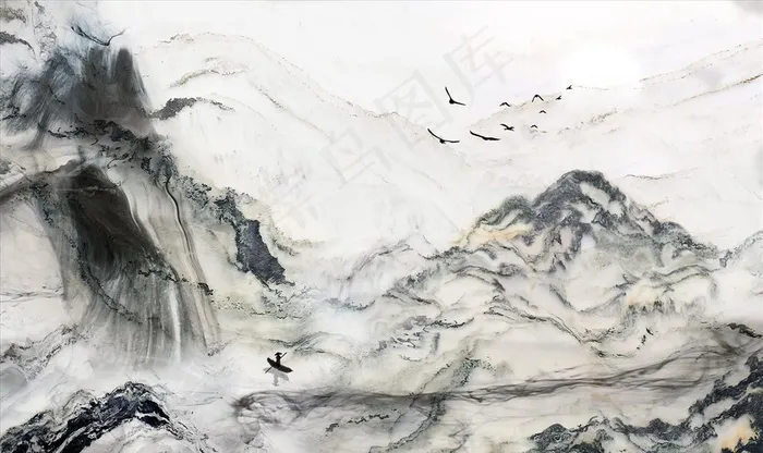 水墨山水 背景墙图片(9071X5669(DPI:72))psd模版下载