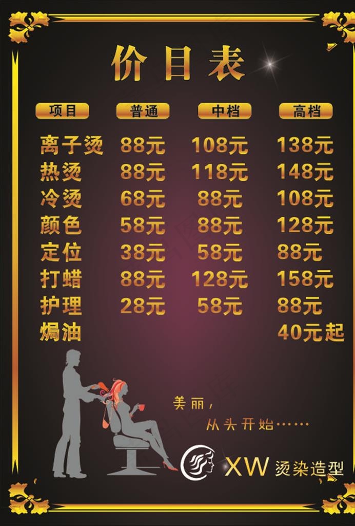 理发店价目表图片cdr矢量模版下载