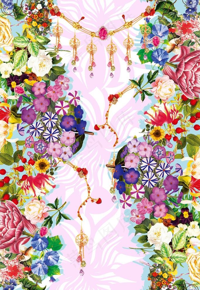 时尚花卉珠宝数码印花图案图片(4724X7087(DPI:300))psd模版下载