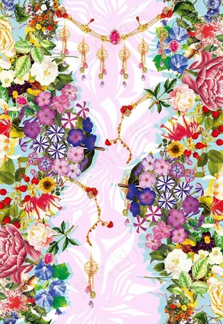 时尚花卉珠宝数码印花图案图片