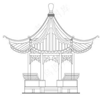 亭子 线稿图片