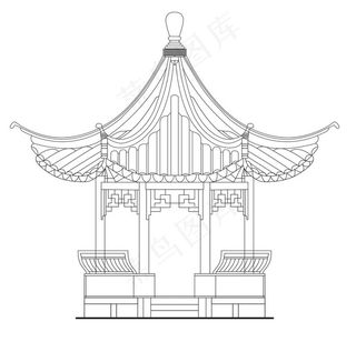 亭子 线稿图片