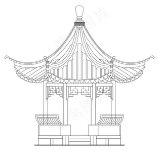 亭子 线稿图片