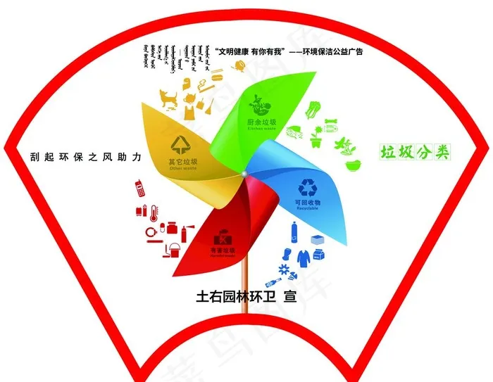 环保风车扇形展板图片psd模版下载