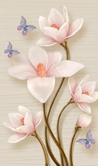 玉兰花蝴蝶玄关背景图片