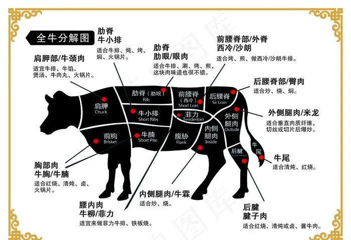 全牛分解图图片psd模版下载