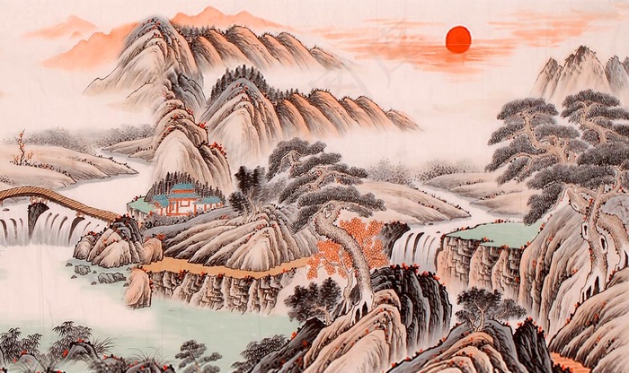 山水画图片(9071X5669(DPI:72))psd模版下载