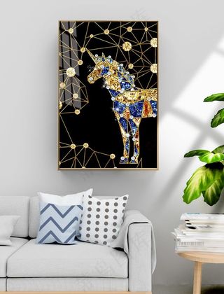 抽象几何马独角兽珐琅彩装饰画图片