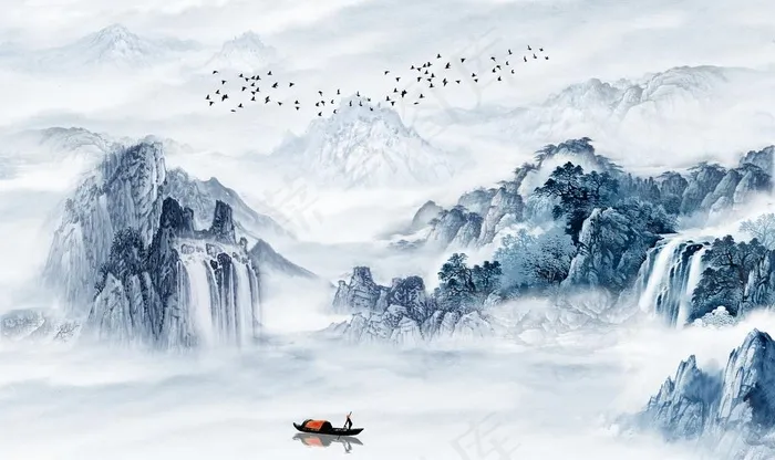 水墨山水图片(9071X5669(DPI:72))psd模版下载