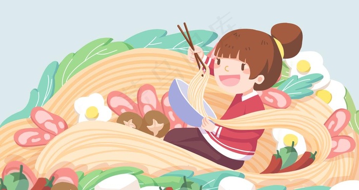 面条女性清新插画卡通背景素材图片psd模版下载