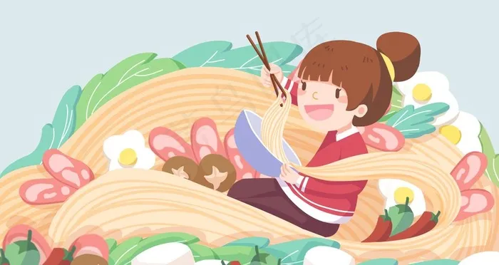 面条女性清新插画卡通背景素材图片psd模版下载