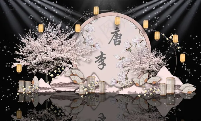 粉色系新中式婚礼迎宾区效果图图片(5906X3759(DPI:300))psd模版下载